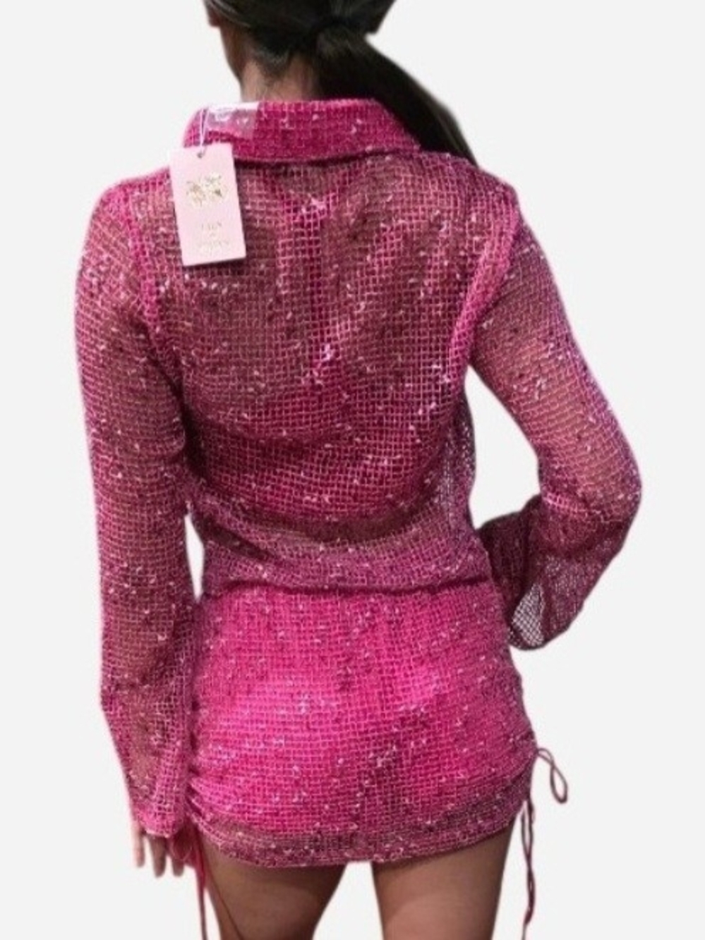 Hot Pink Knit Tweed Two-Piece Mini Set - Picture 2 of 5